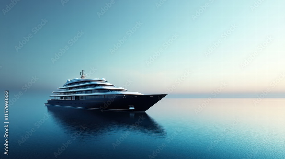 Poster Luxury cruise ship sails smoothly on a calm sea at sunset with ample copy space for branding and promotional use. Generative AI