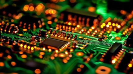 Obraz premium Softly Glowing LED Circuit Board Close-Up