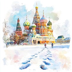 Obraz premium Colorful St. Basil's Cathedral in Moscow with Snowy Background