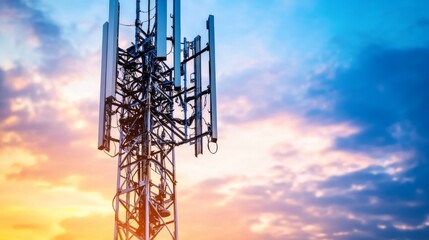 Urban 5G Infrastructure Under Sunset Sky