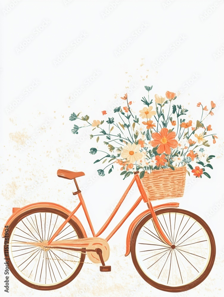 Aufkleber Doodle of a vintage bicycle with a basket full of colorful spring flowers and ample copy space for creative text ideas. Generative AI