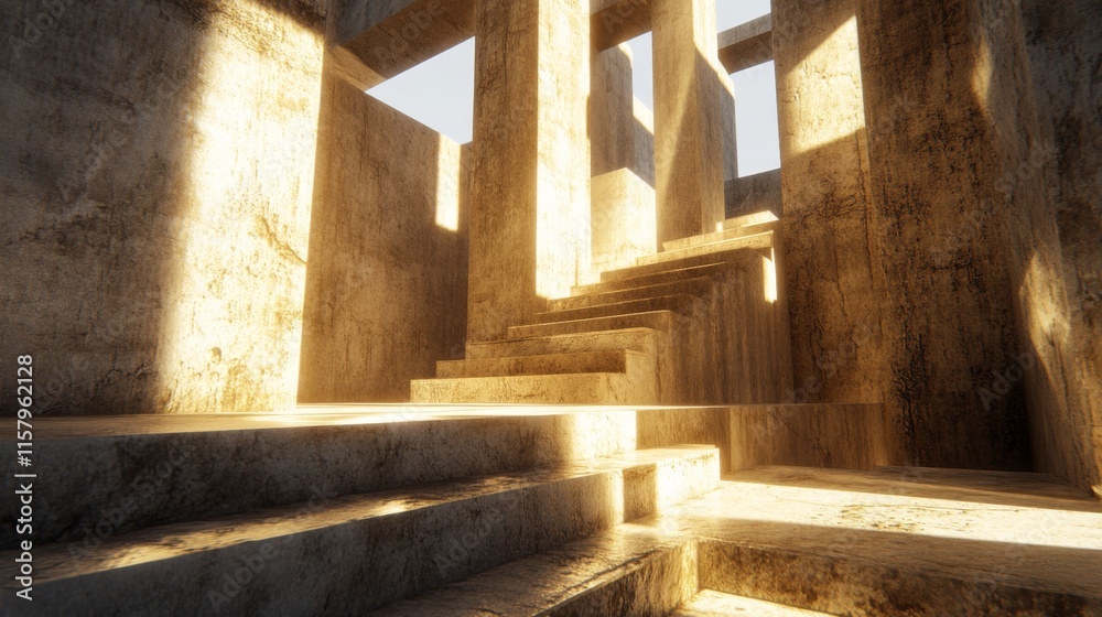 Poster abstract architectural space with soft light and textured walls creating unique shadows and depth in