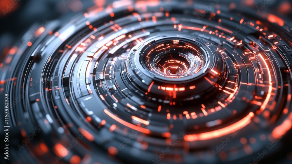 Poster abstract futuristic design featuring glowing circular patterns with intricate details, emphasizing t