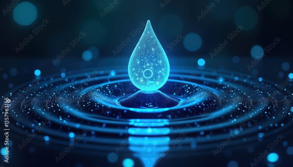 Poster digital blue water droplet icon with binary code. represents sustainable water resource management u