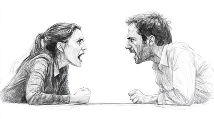 Pencil sketch outline of manager and employee shouting argue