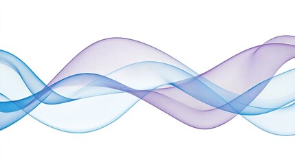 Abstract blue and purple wavy lines on white background.