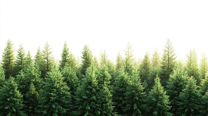 Dense Evergreen Forest Against a White Sky