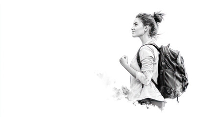 Pencil sketch of A female student expresses with hands clenched upwards