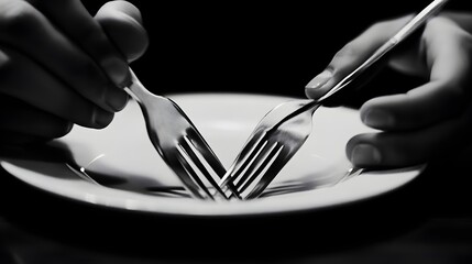 Friends practicing mindful eating by setting down utensils and pausing between bites
