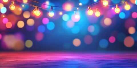 Colorful bokeh and retro string lights at a vibrant party gigapixel high fidelity festive atmosphere