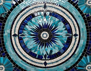 Obraz premium Circular Mosaic Tile Art in Blues and Whites