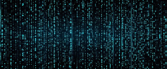 Digital matrix background with binary code stream in blue and black