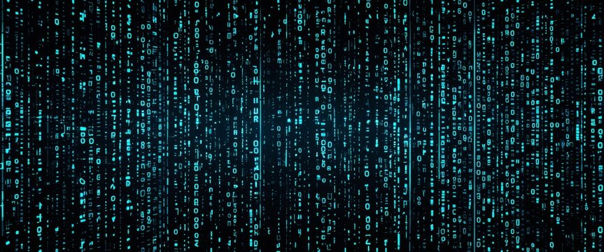 Digital matrix background with binary code stream in blue and black