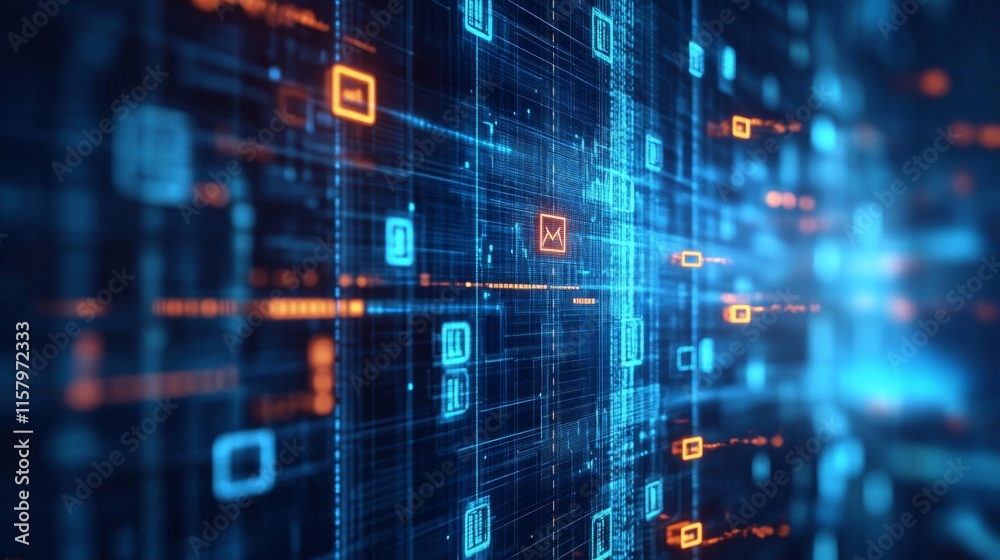 Poster abstract digital background with glowing lines and data connections representing technology, communi