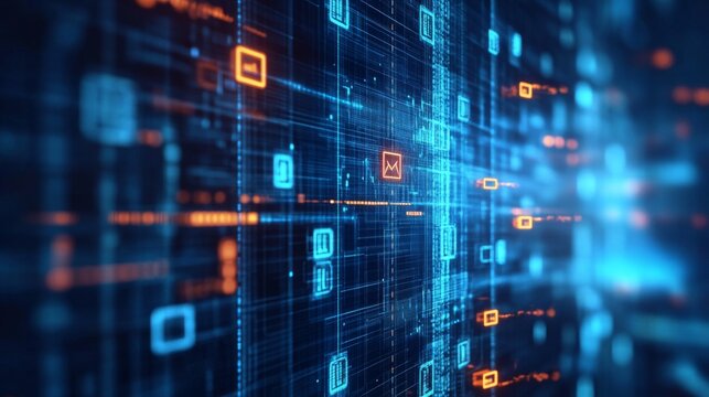 Abstract Digital Background with Glowing Lines and Data Connections Representing Technology, Communication, and Information Flow in a Modern Network Environment