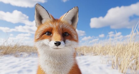 Obraz premium A realistic depiction of a fox in a snowy landscape.