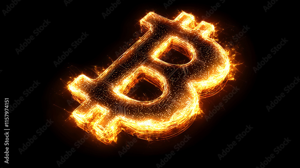 Wall mural glowing cryptocurrency symbol representing digital finance and innovation