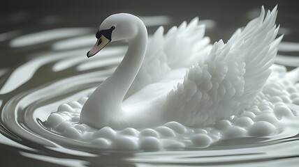 Obraz premium Elegant white swan gracefully floats on calm, swirling water.