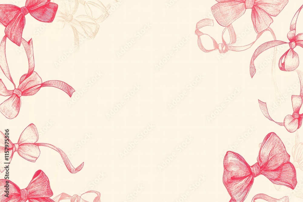 Poster whimsical hand drawn valentines day design with red bows and ample copy space for personal messages 