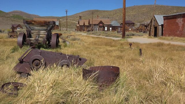 BODIE - 10.21.2024 - boomtown era gear sits abandoned in the ghost town of Bodie, California.