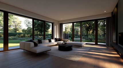 Fototapeta premium Modern Living Room with Stunning Garden View