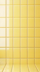 A bright yellow tiled wall, creating a cheerful and clean atmosphere in a space.