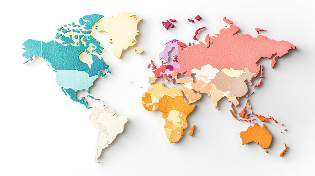 Fototapeta Colorful world map puzzle pieces showcasing continents and regions