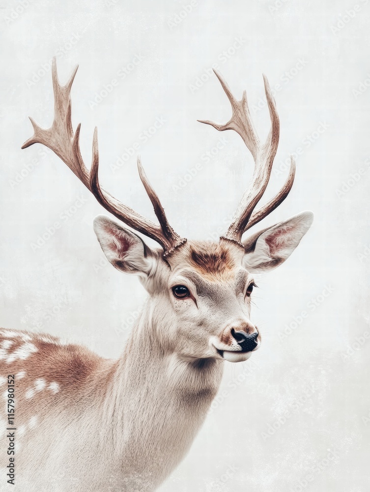 Fototapete elegant deer with branching antlers in soft focus surrounded by ample copy space for mock up design.