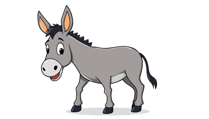 Fototapeta premium Cute donkey cartoon character, friendly grey farm animal illustration, happy burro mascot in EPS vector format for children education