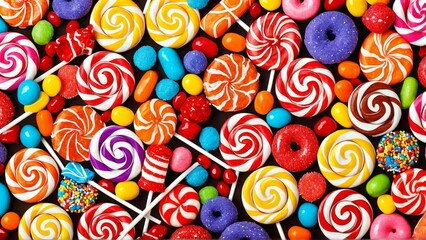 Fototapeta premium Colorful assortment of lollipops and candy in vivid bright colors