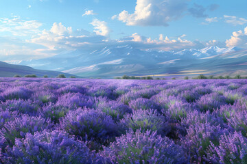 blue lavender flowers blossoming on vast field in peaceful summer farmland.,. 