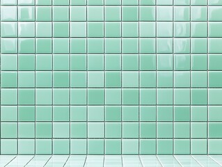 A seamless pattern of glossy mint green tiles arranged in a grid formation.