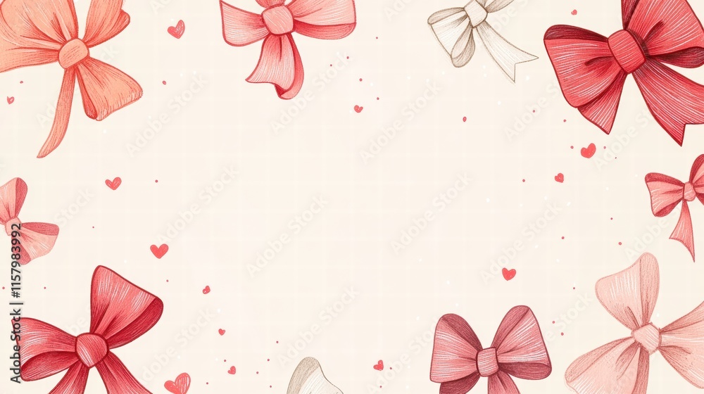 Aufkleber whimsical hand drawn valentine design featuring colorful bows and hearts with space for personalized