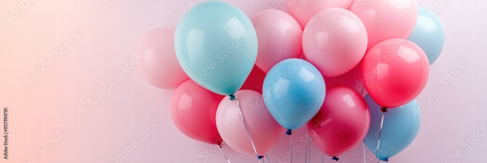 Poster colorful pink and blue balloons with ample copy space for creative text or branding needs. generativ