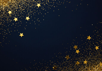 Elegant blue background with golden stars and glitter , creating an enchanting atmosphere for festive or special events