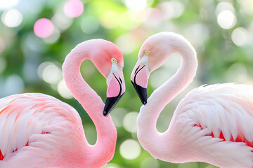 Naklejka premium Two Flamingos Neck-to-Neck, A Tender Moment in Nature's Embrace, Displaying Affection, Grace, and Beauty.