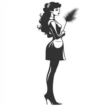 elegant woman holding feather duster clip art preview
