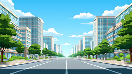 Obraz premium City Street View, Buildings, Trees, and Sky on Sunny Day