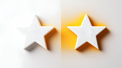Obraz premium White Star vs. Illuminated Star, A Contrast of Achievement, Shining brightly with radiant light, symbolizing success.