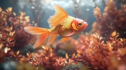 Fototapeta premium Orange goldfish swimming in aquarium.