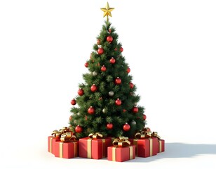 Christmas tree with gifts 3D render icon isolated on transparent background cutout ia 