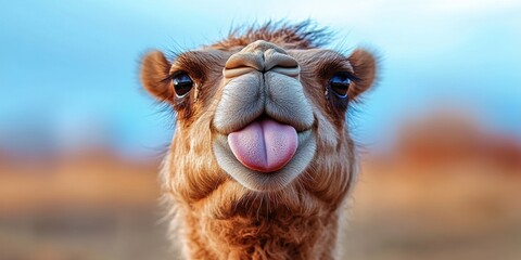 Playful camel close-up portrait desert environment wildlife photography high fidelity vibrant colors