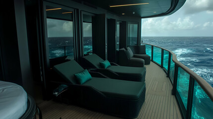 Luxury Yacht Deck, Tranquil Ocean Views, Relaxing Loungers, Serene Escape.