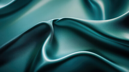 Obraz premium A detailed macro view of luxurious silk fabric in iridescent emerald green, gently folded with shimmering highlights, shadows softly fading