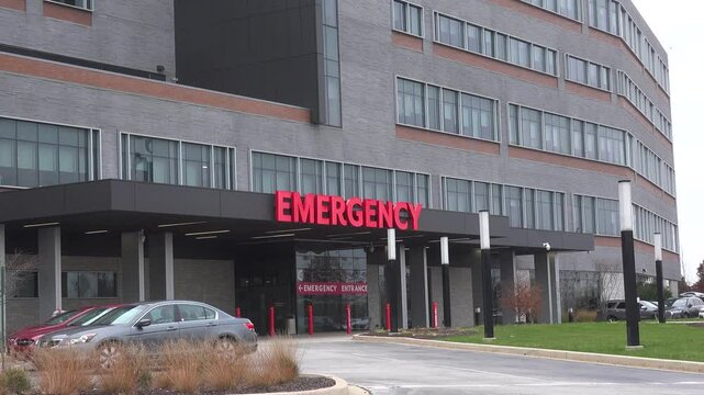 CHICAGO - 12.5.2024 - Exterior of an ER with cars parked outside.