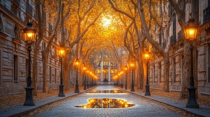 A quiet street where puddles reflect alternate dimensions, showing vibrant, shifting worlds beneath the waterâ€™s surface, creating a sense of wonder and endless possibilities as you walk by.