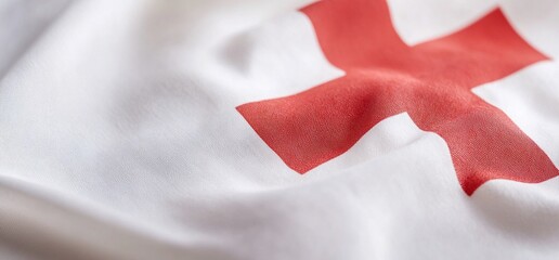 Close-up of a white fabric with a red cross design.