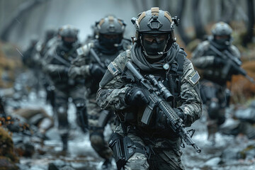 combat soldiers of an elite counter-terrorism unit return to base after a raid.,.     