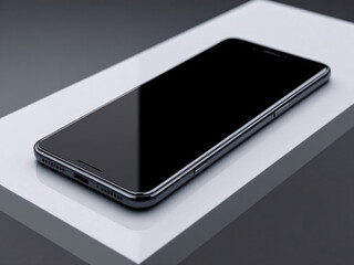 Sleek smartphone with vibrant screen on reflective surface.