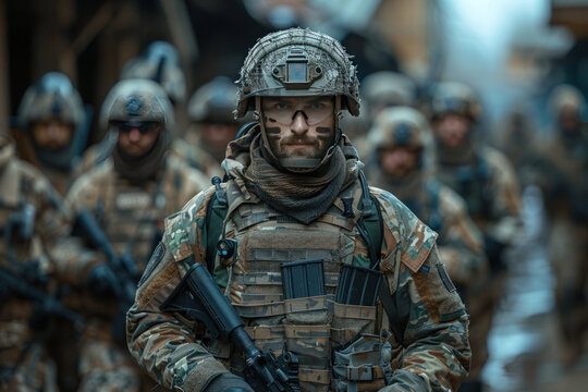 combat soldiers of an elite counter-terrorism unit return to base after a raid.,.   